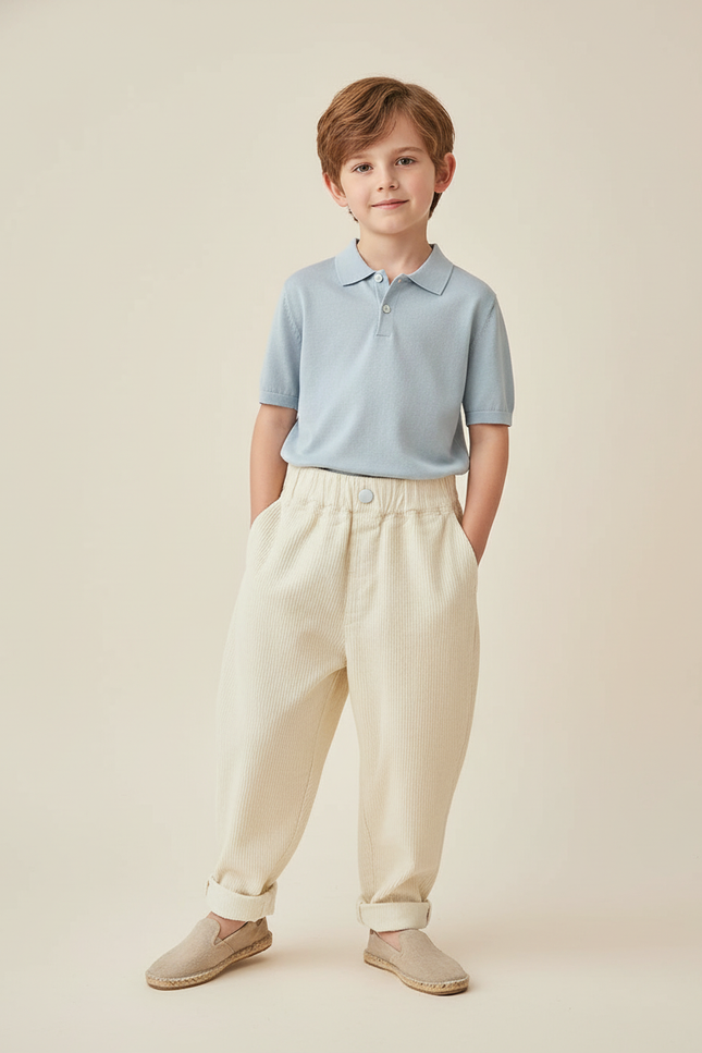 Pantalon Baggy Velours Côtelé Écru Ample Enfant - Beige Cordé