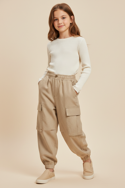 Pantalon Baggy Beige Cargo Ample Confortable Enfant - Tweed