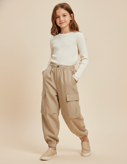 Pantalon Baggy Beige Cargo Ample Confortable Enfant - Tweed
