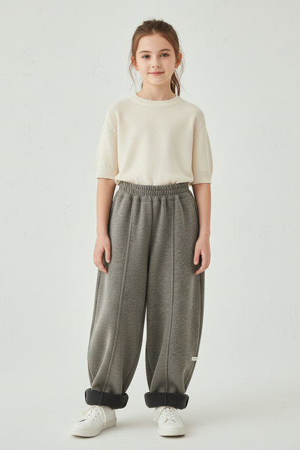 Pantalon Baggy Gris Molletonné Ample Enfant Décontracté