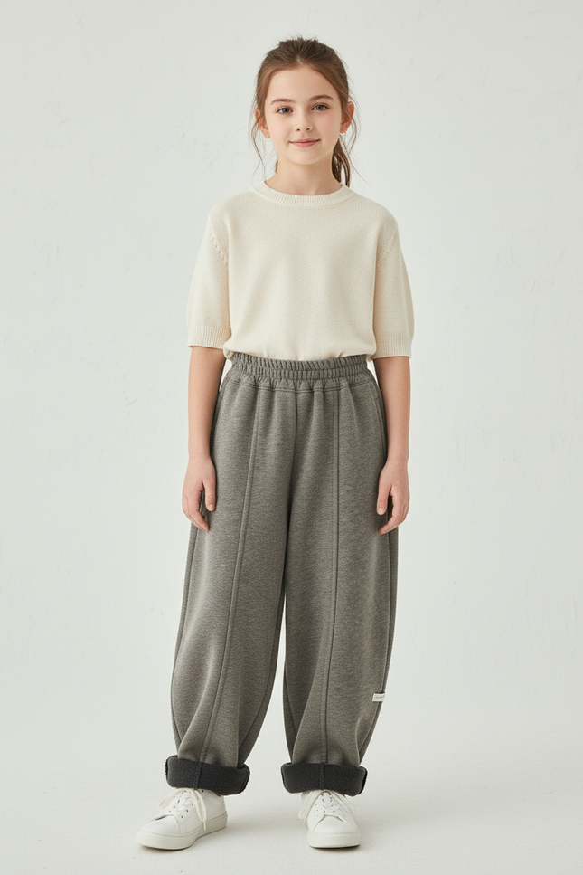 Pantalon Baggy Gris Molletonné Ample Enfant Décontracté