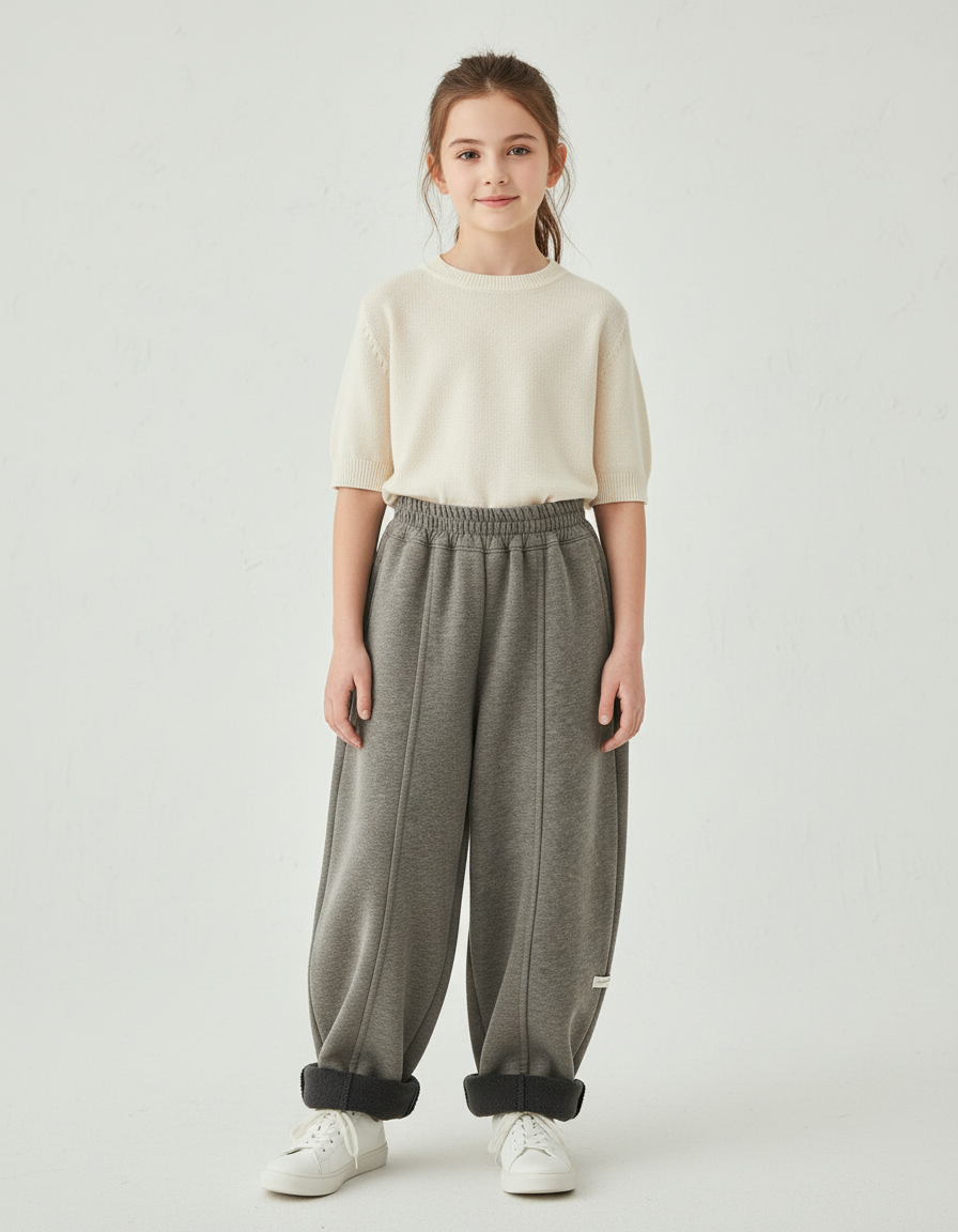 Pantalon Baggy Gris Molletonné Ample Enfant Décontracté