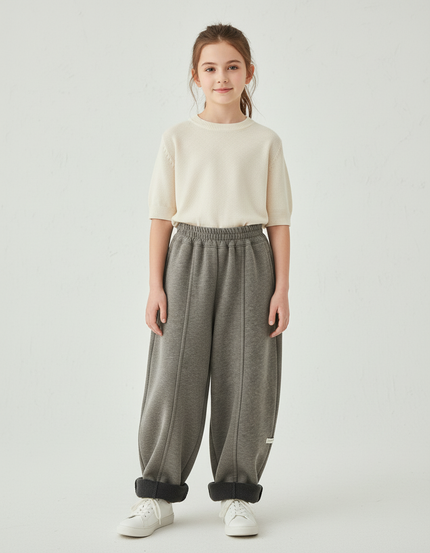 Pantalon Baggy Gris Molletonné Ample Enfant Décontracté