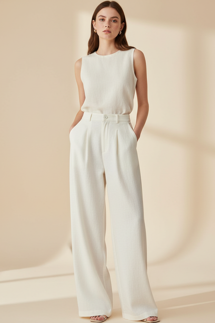 Pantalon Baggy Blanc Cassé Fluide Élégant Femme Chic - Lin