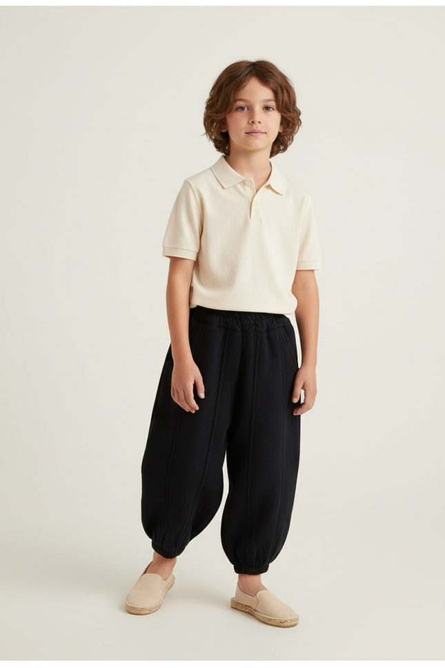 Pantalon Baggy Noir Ample Coton Enfant Sport - Molleton