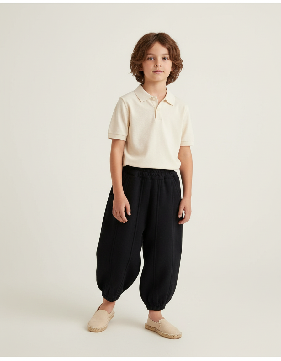 Pantalon Baggy Noir Ample Coton Enfant Sport - Molleton