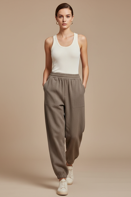 Pantalon Baggy Gris Chaud Molleton Décontracté Confortable - Kaki