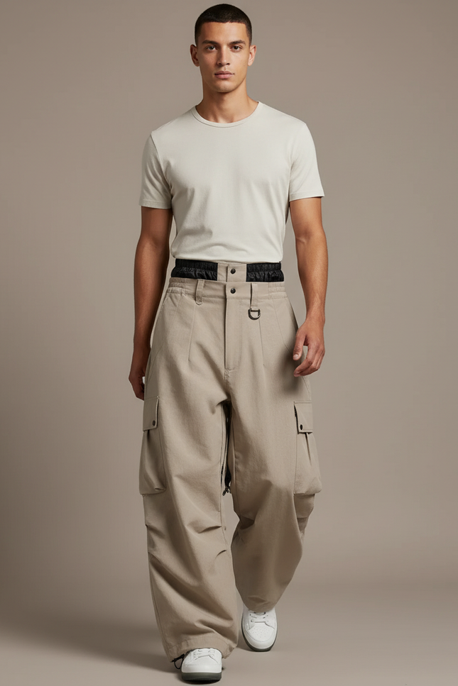 Pantalon Baggy Beige Cargo Ample Confortable Homme - Gabardine