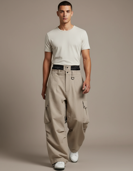 Pantalon Baggy Beige Cargo Ample Confortable Homme - Gabardine