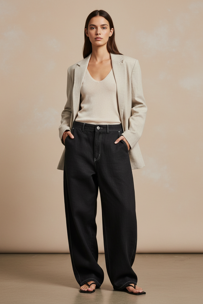 Pantalon Baggy Noir Ample Surpiqûres Femme - Jean