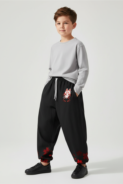 Pantalon Baggy Noir Ample Masque Renard Enfant - Molleton