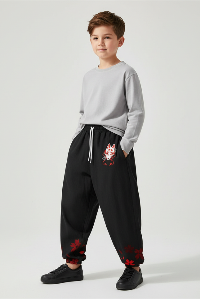 Pantalon Baggy Noir Ample Masque Renard Enfant - Molleton