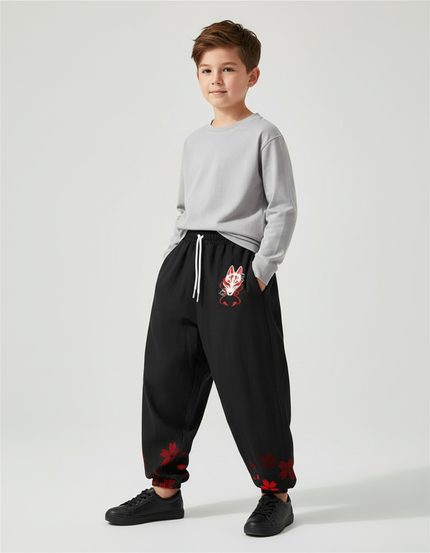 Pantalon Baggy Noir Ample Masque Renard Enfant - Molleton