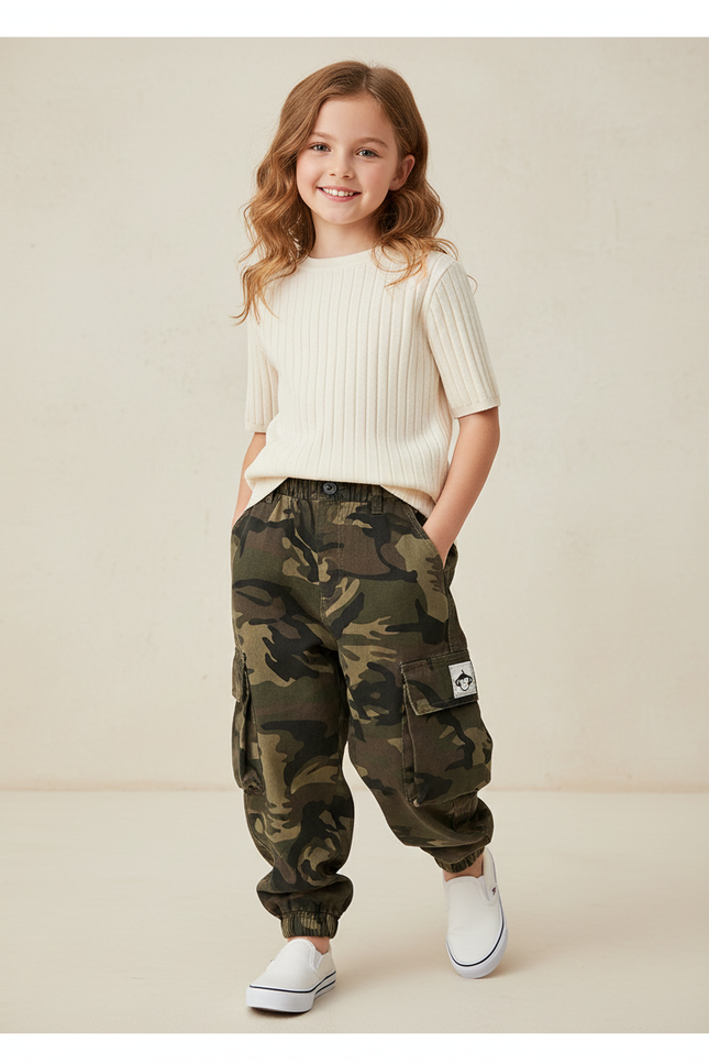 Pantalon Baggy Camouflage Cargo Ample Enfant Décontracté - Imprimé Toile