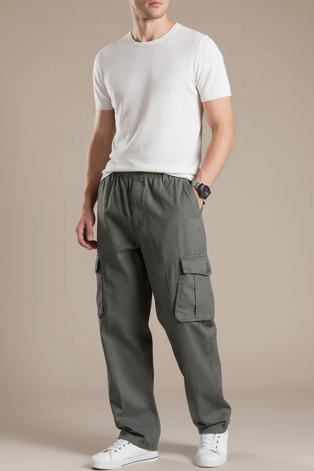 Pantalon Baggy Cargo Coton Ample Homme Gris - Kaki