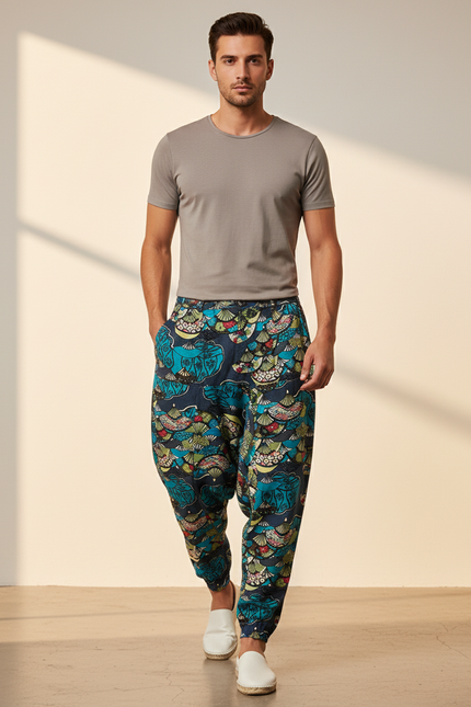 Pantalon Baggy Harem Coton Imprimé Floral Décontracté Homme - Multicolore