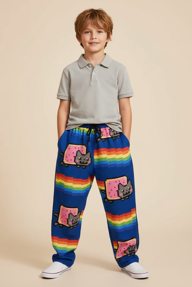 Pantalon Baggy Bleu Arc-en-ciel Pixel Lâche Enfant - Molleton