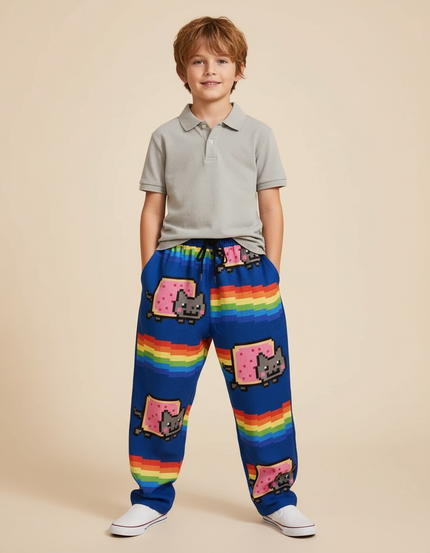 Pantalon Baggy Bleu Arc-en-ciel Pixel Lâche Enfant - Molleton