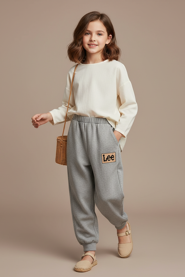 Pantalon Baggy Gris Chiné Molletonné Logo Enfant
