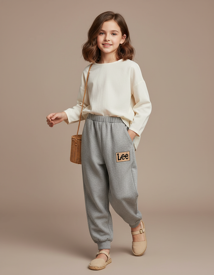 Pantalon Baggy Gris Chiné Molletonné Logo Enfant