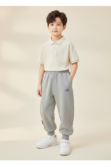 Pantalon Baggy Gris Coton Ample Garçon Rayé Doux - Molleton