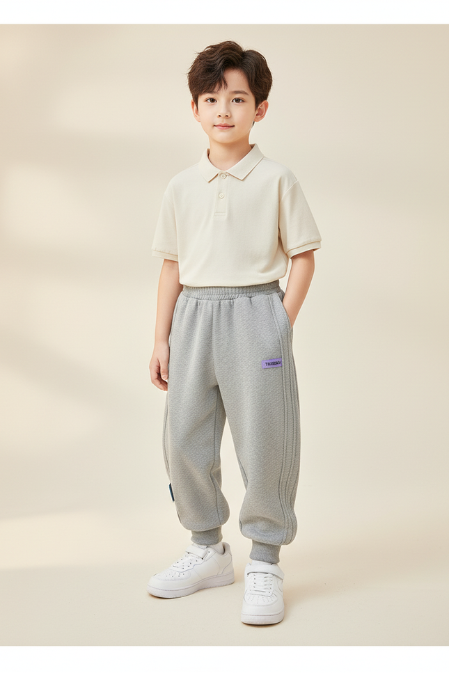 Pantalon Baggy Gris Coton Ample Garçon Rayé Doux - Molleton