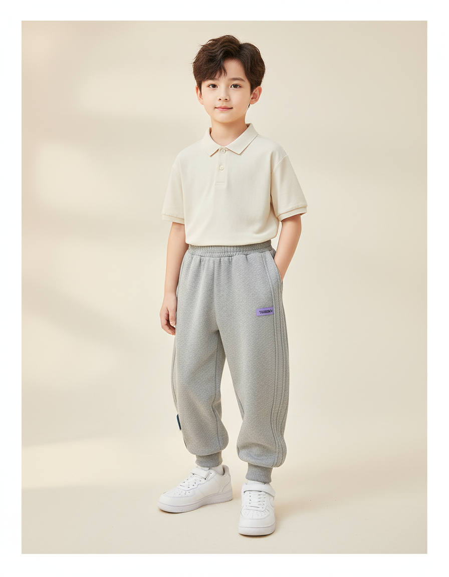 Pantalon Baggy Gris Coton Ample Garçon Rayé Doux - Molleton