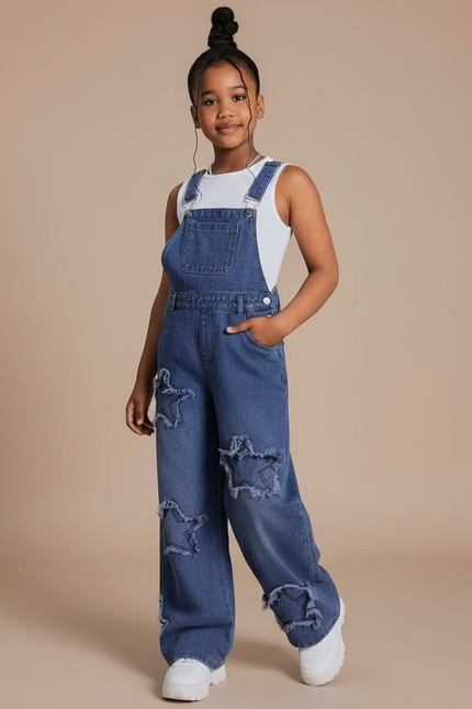 Pantalon Baggy Bleu Jean Étoiles Déchirées Ample Enfant