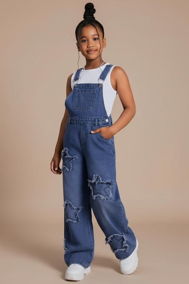 Pantalon Baggy Bleu Jean Étoiles Déchirées Ample Enfant