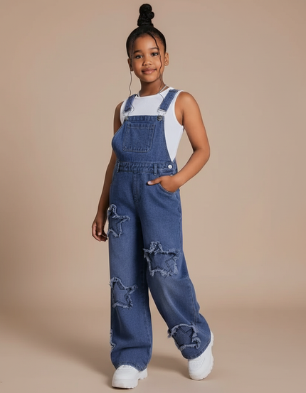 Pantalon Baggy Bleu Jean Étoiles Déchirées Ample Enfant