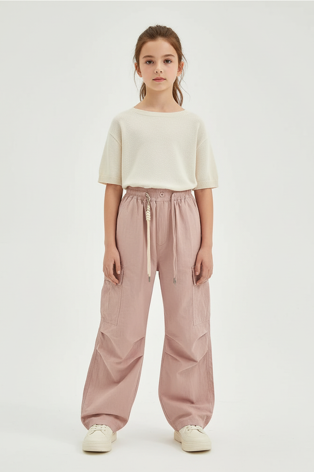 Pantalon Baggy Rose Cargo Décontracté Ample Fille - Polyester