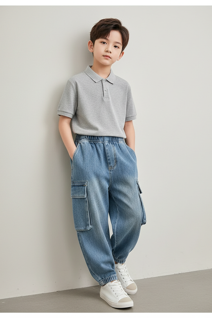 Pantalon Baggy Jean Bleu Cargo Ample Garçon Décontracté