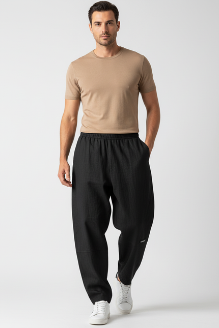 Pantalon Baggy Noir Ample Fluide Décontracté - Lin
