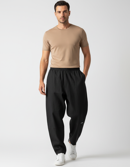 Pantalon Baggy Noir Ample Fluide Décontracté - Lin
