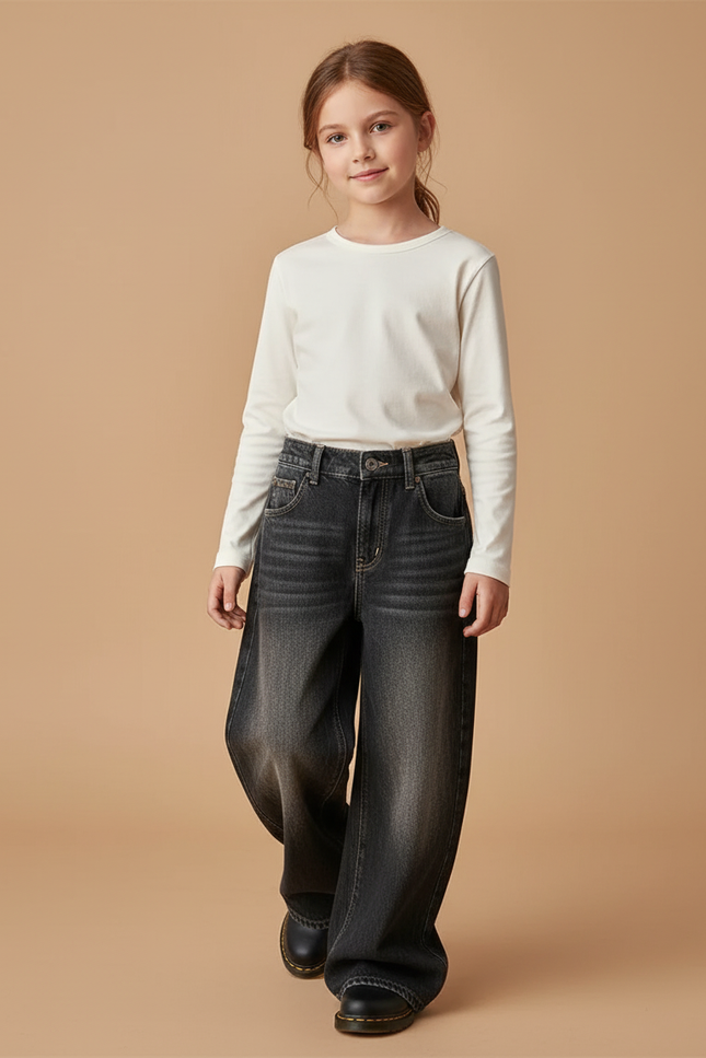 Pantalon Baggy Noir Denim Large Ample Fille - Jean