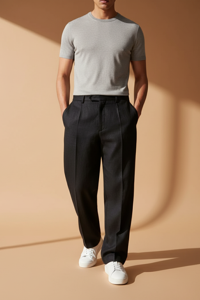 Pantalon Baggy Noir Ample Plissé Confort Homme - Gabardine