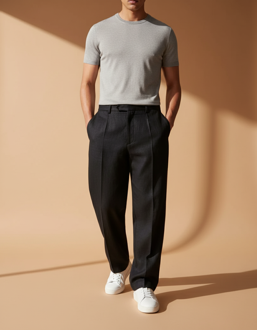 Pantalon Baggy Noir Ample Plissé Confort Homme - Gabardine