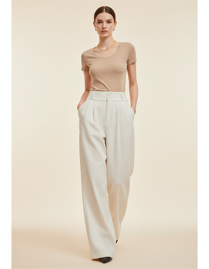 Pantalon Baggy Blanc Cassé Plissé Ample Femme - Laine