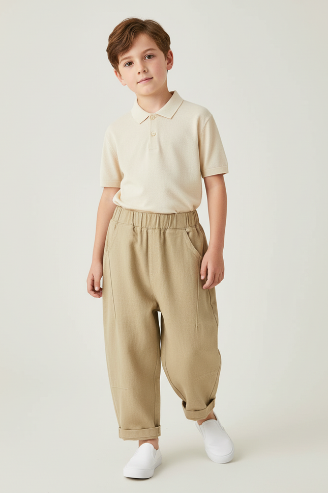 Pantalon Baggy Kaki Coton Ample Élastique Enfant