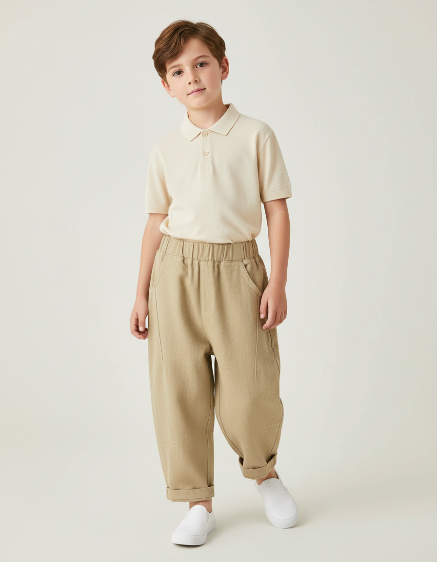 Pantalon Baggy Kaki Coton Ample Élastique Enfant