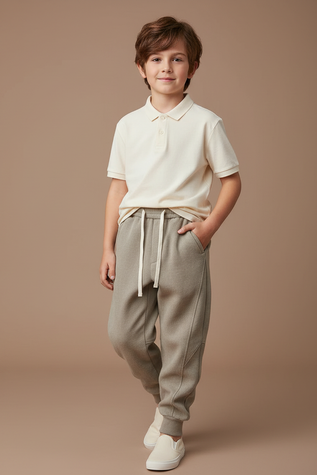 Pantalon Baggy Kaki Ample Décontracté Cordon Enfant - Molleton