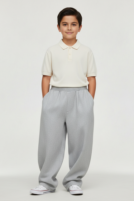 Pantalon Baggy Gris Ample Cordon Garçon Décontracté - Molleton