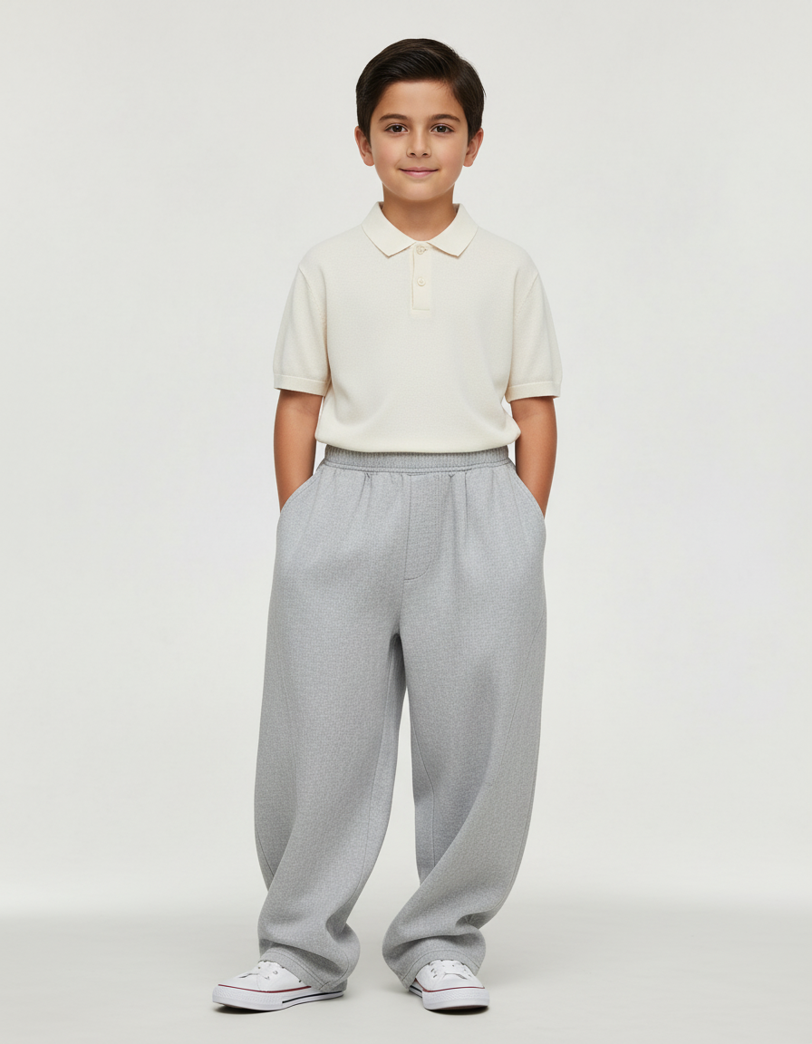 Pantalon Baggy Gris Ample Cordon Garçon Décontracté - Molleton