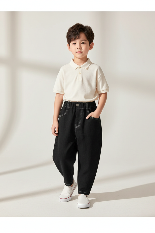 Pantalon Baggy Noir Coton Ample Décontracté Garçon - Jean