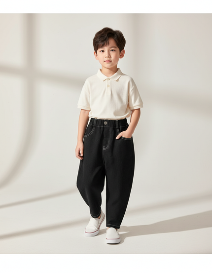 Pantalon Baggy Noir Coton Ample Décontracté Garçon - Jean