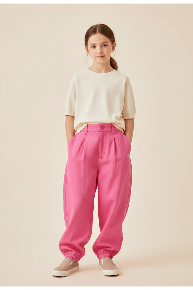 Pantalon Baggy Rose Fuschia Ample Coton Enfant - Gabardine