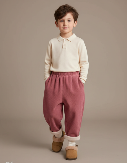 Pantalon Baggy Rose Côtelé Doublé Chaud Enfant - Cordé