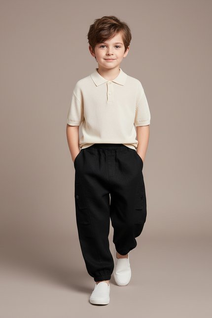 Pantalon Baggy Noir Ample Cargo Garçon Décontracté - Molleton