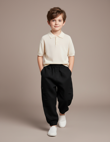 Pantalon Baggy Noir Ample Cargo Garçon Décontracté - Molleton