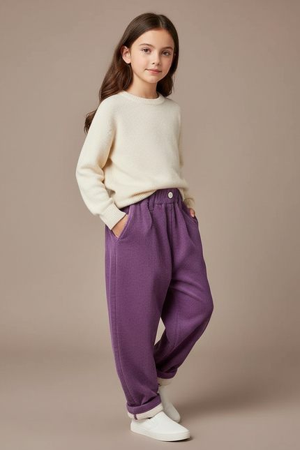 Pantalon Baggy Violet Côtelé Ample Décontracté Enfant - Cordé